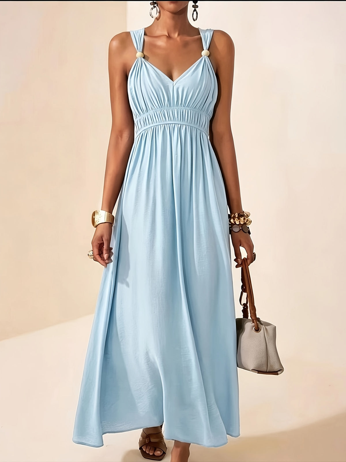 Suze | Women's Cocktail Dress V-Neck Beaded Strap Maxi