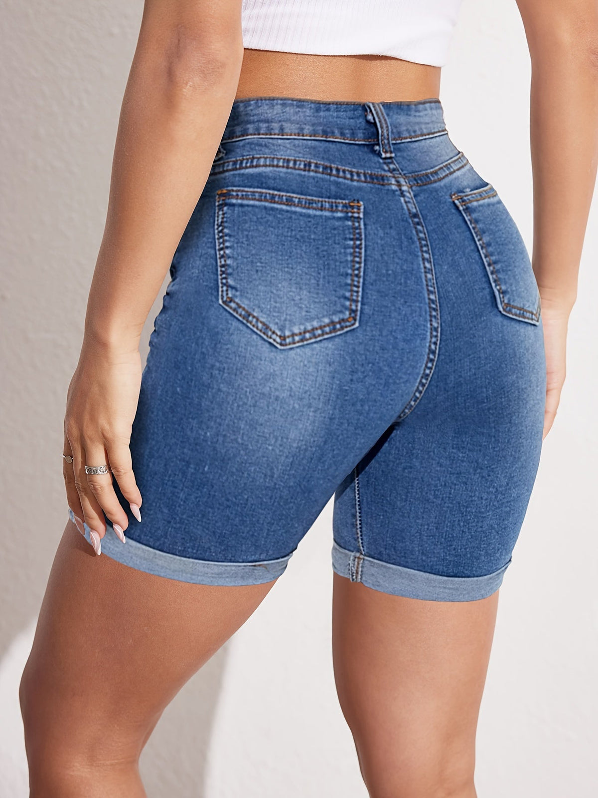 Wijnanda | Women's High-Waist Bermuda Denim Shorts