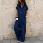 Naomi | Women's Wide-Leg Button-Front Shirt Collar Jumpsuit