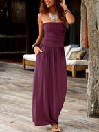 Lenneke | Women's Ruched Bandeau Maxi Dress with Pockets