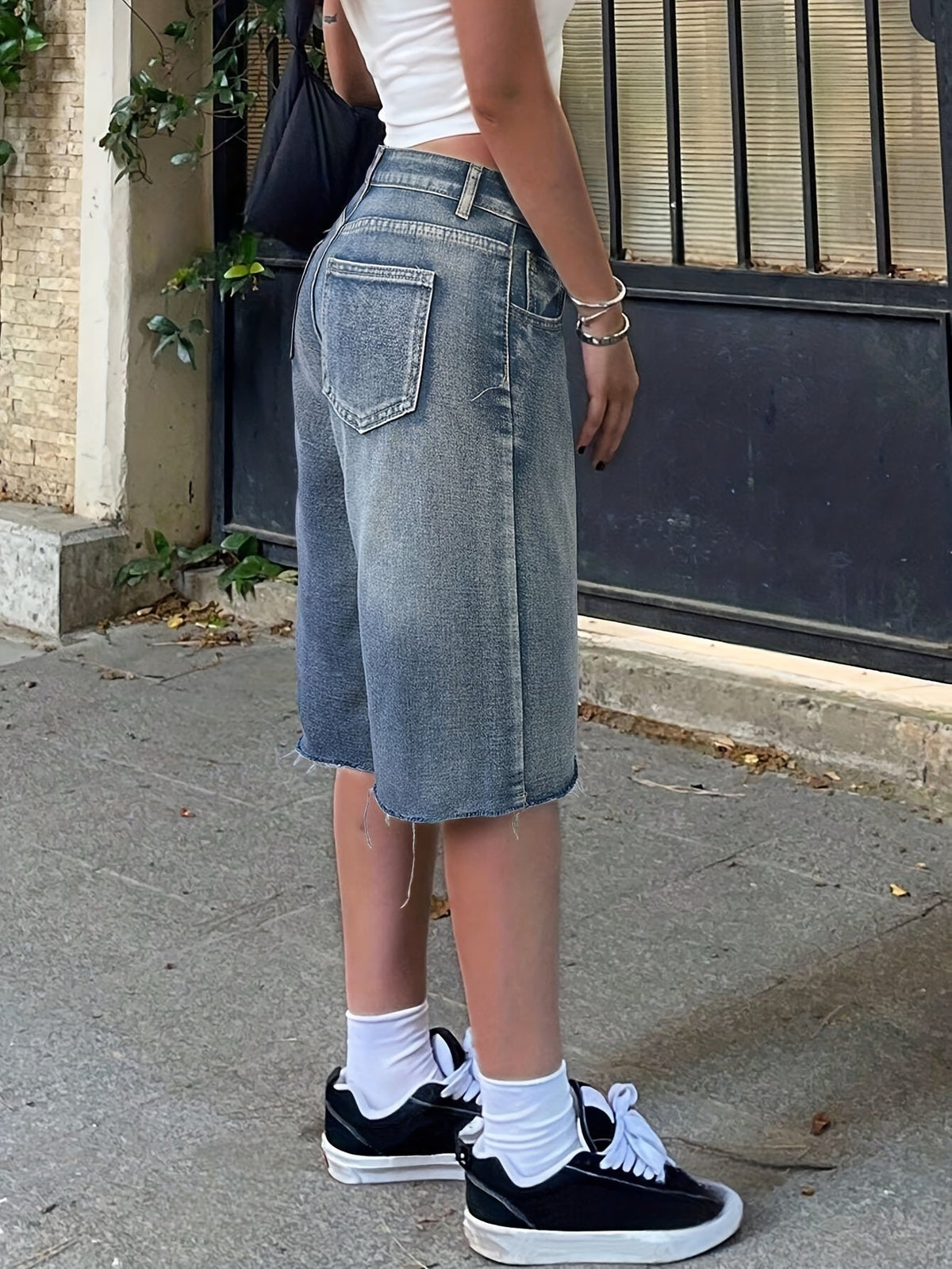 Rosemarie | Women's High-Waisted Wide-Leg Knee-Length Denim Shorts