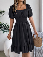 Mette | Women's Square-Neck Puff-Sleeve A-Line Midi Dress