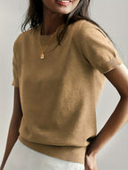 Heleen | Women's Ribbed Knit Short Sleeve Sweater Top