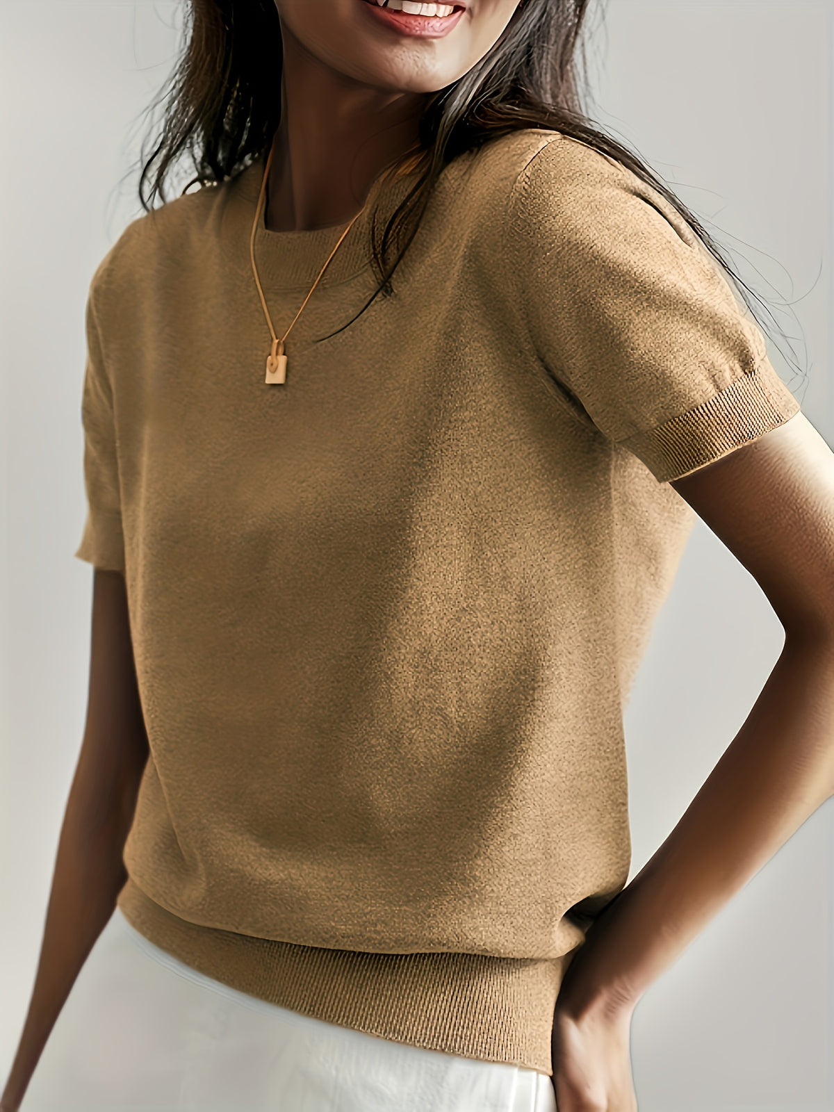 Heleen | Women's Ribbed Knit Short Sleeve Sweater Top