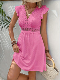 Meret | Women's Floral Lace V-Neck Flutter-Sleeve Midi Dress