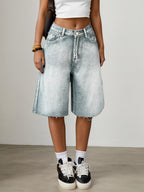 Rosemarie | Women's High-Waisted Wide-Leg Knee-Length Denim Shorts