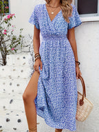 Mina | Women's Floral V-Neck Split Wrap Midi Dress
