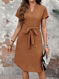 Erna | Women's Belted V-Neck Midi Dress