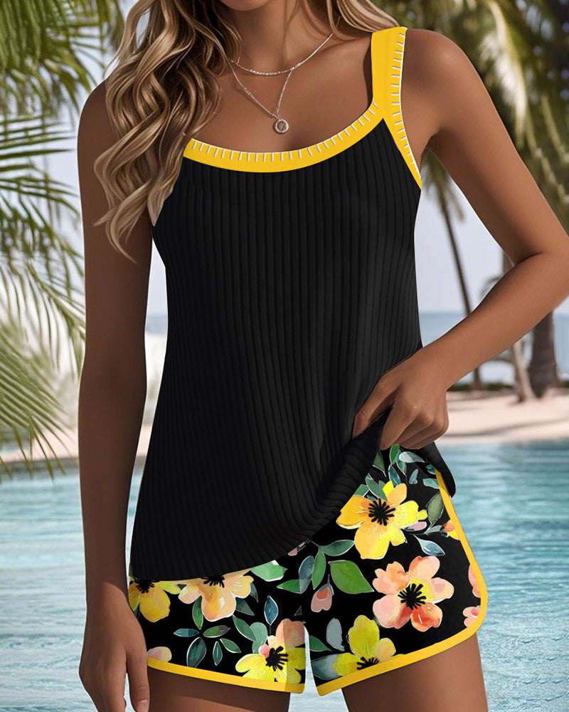 Wybrig | Women's Textured Tankini Set with Contrast Trim