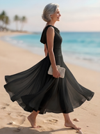 Lise | Women's Cowl-Neck Pleated Ruched Midi Dress