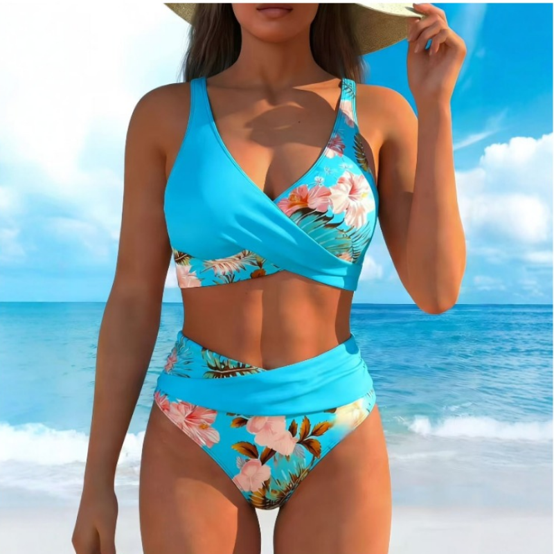 Zara | Women's High-Waist Two-Piece Swimsuit V-Neck