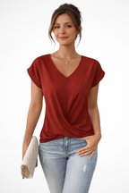 Vevina | Women's V-Neck Short Sleeve Blouse with Twist-Front