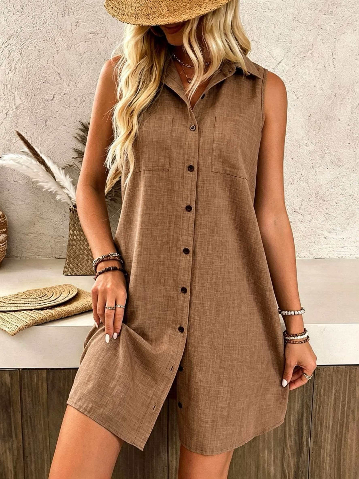 Violet | Sleeveless Button-Front Mini Dress for Women
