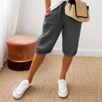 Elena | Women's High-Waist Cropped Trousers with Drawstring Waist