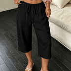 Priya | Women's Cropped Wide-Leg Trousers with High-Waist Elastic Band