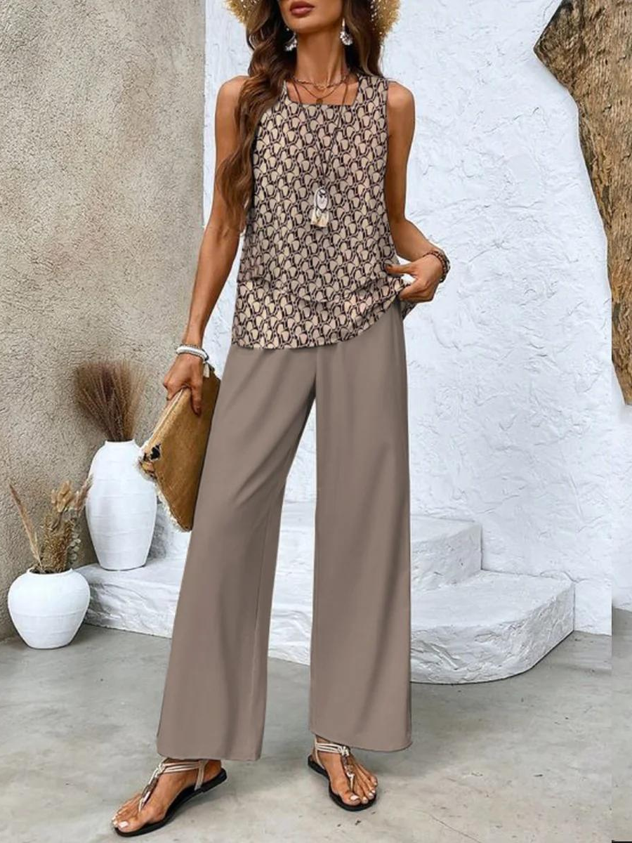 Dagmar | Women's Printed Two-Piece Set Wide Leg Pant Set
