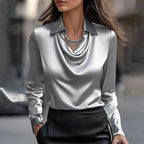 Shannon Elegant Shiny Blouse with V-Neck