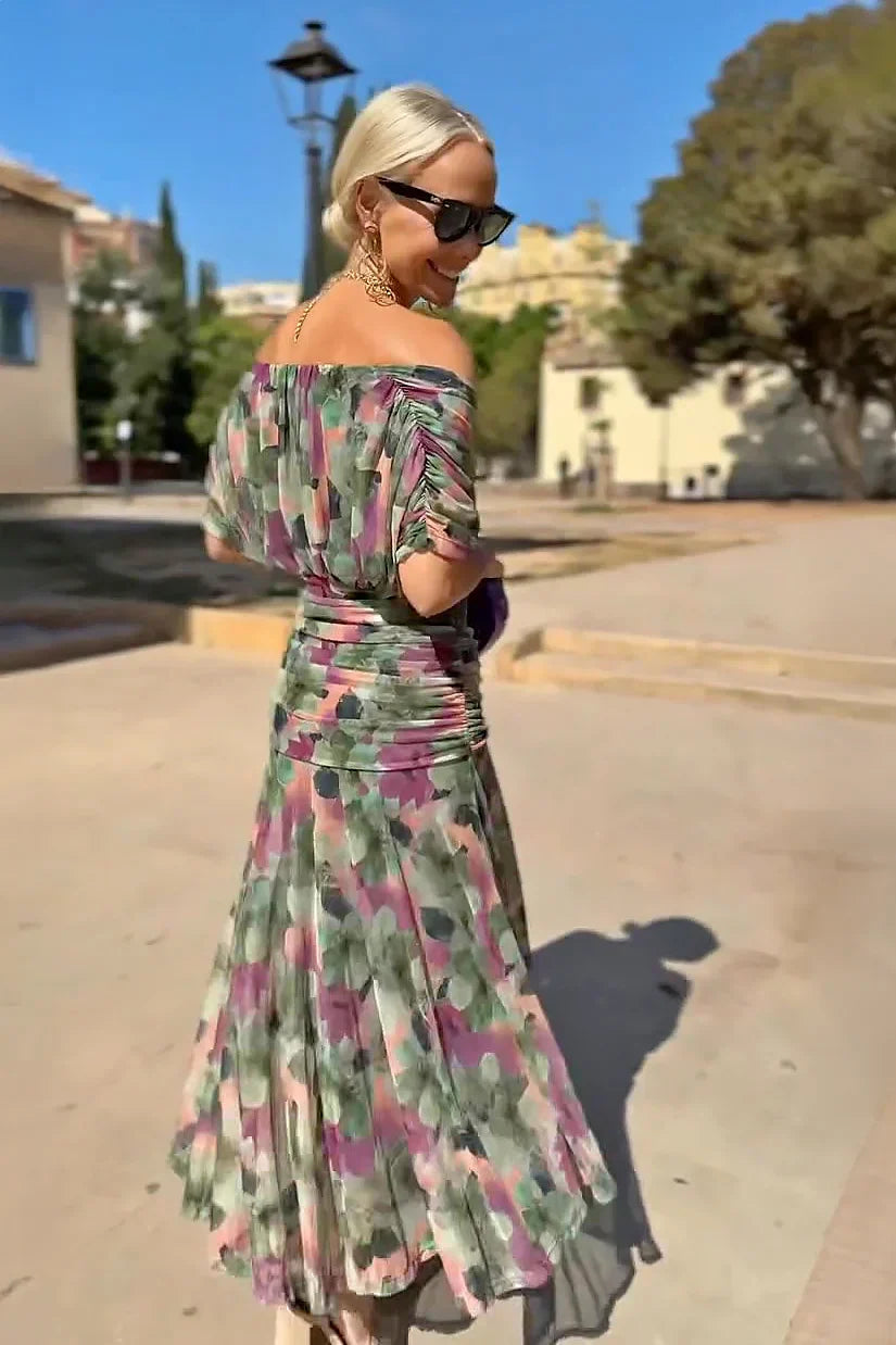 Anette | Women's V-Neck Pleated Waist Maxi Dress