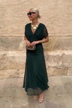 Anette | Women's V-Neck Pleated Waist Maxi Dress