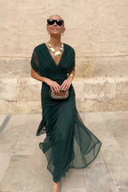 Anette | Women's V-Neck Pleated Waist Maxi Dress