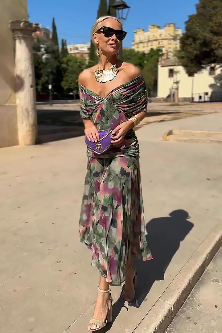 Anette | Women's V-Neck Pleated Waist Maxi Dress