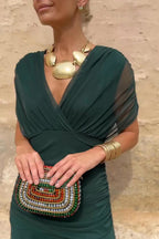 Anette | Women's V-Neck Pleated Waist Maxi Dress
