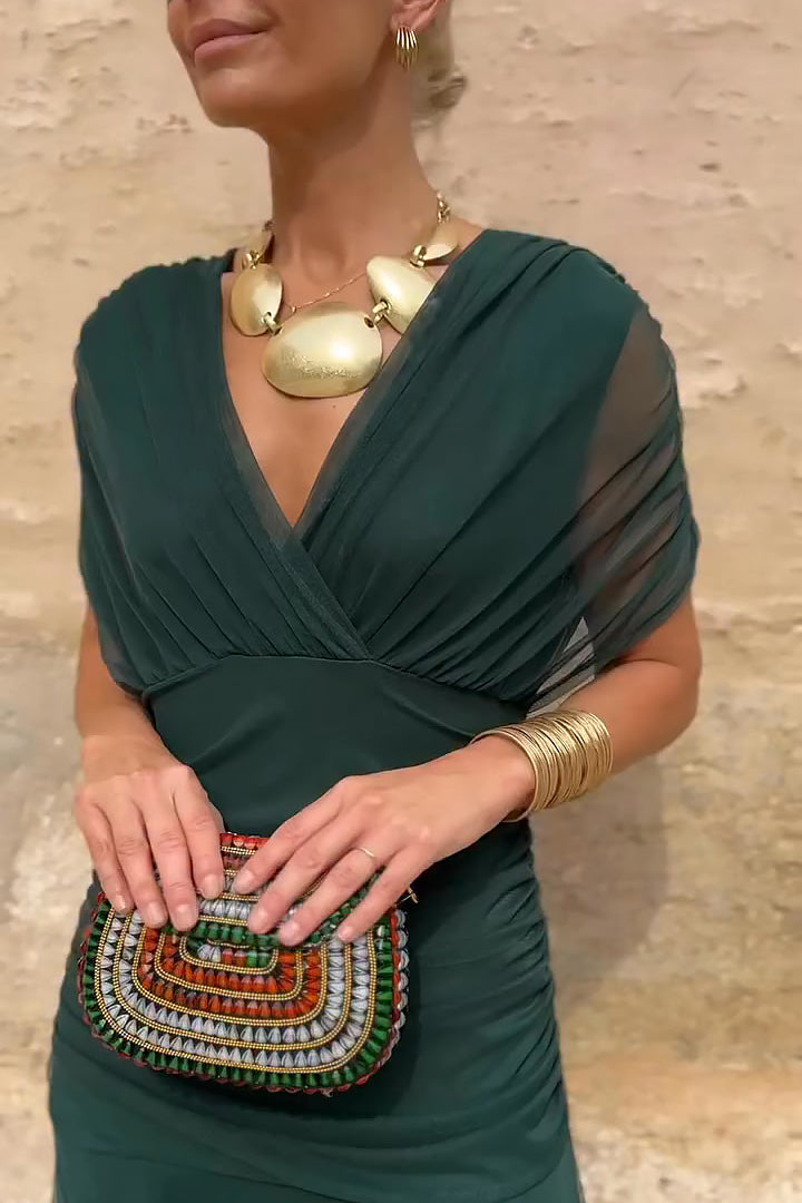 Anette | Women's V-Neck Pleated Waist Maxi Dress