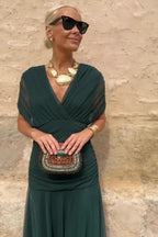 Anette | Women's V-Neck Pleated Waist Maxi Dress
