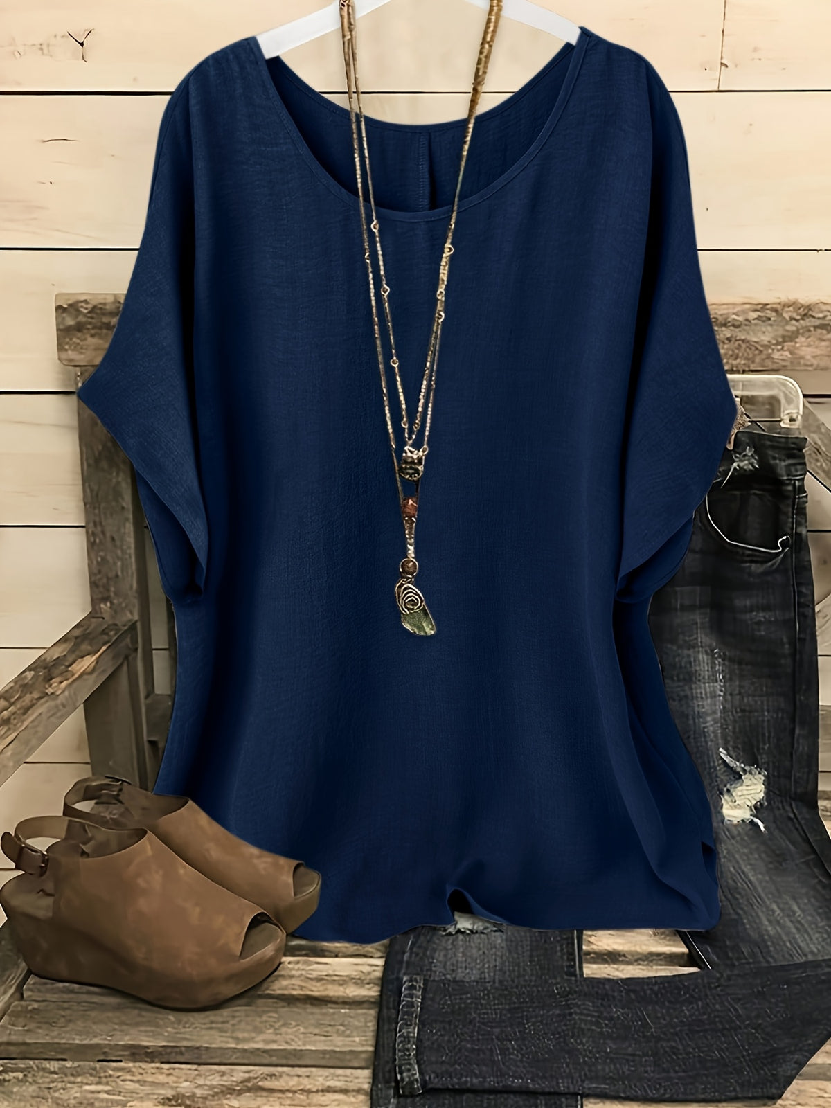 Maud | Women's Oversized Batwing-Sleeve Round-Neck Top
