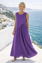 Valeria | Women's Sleeveless A-Line Midi Dress with Contrast Trim