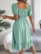 Mette | Women's Square-Neck Puff-Sleeve A-Line Midi Dress