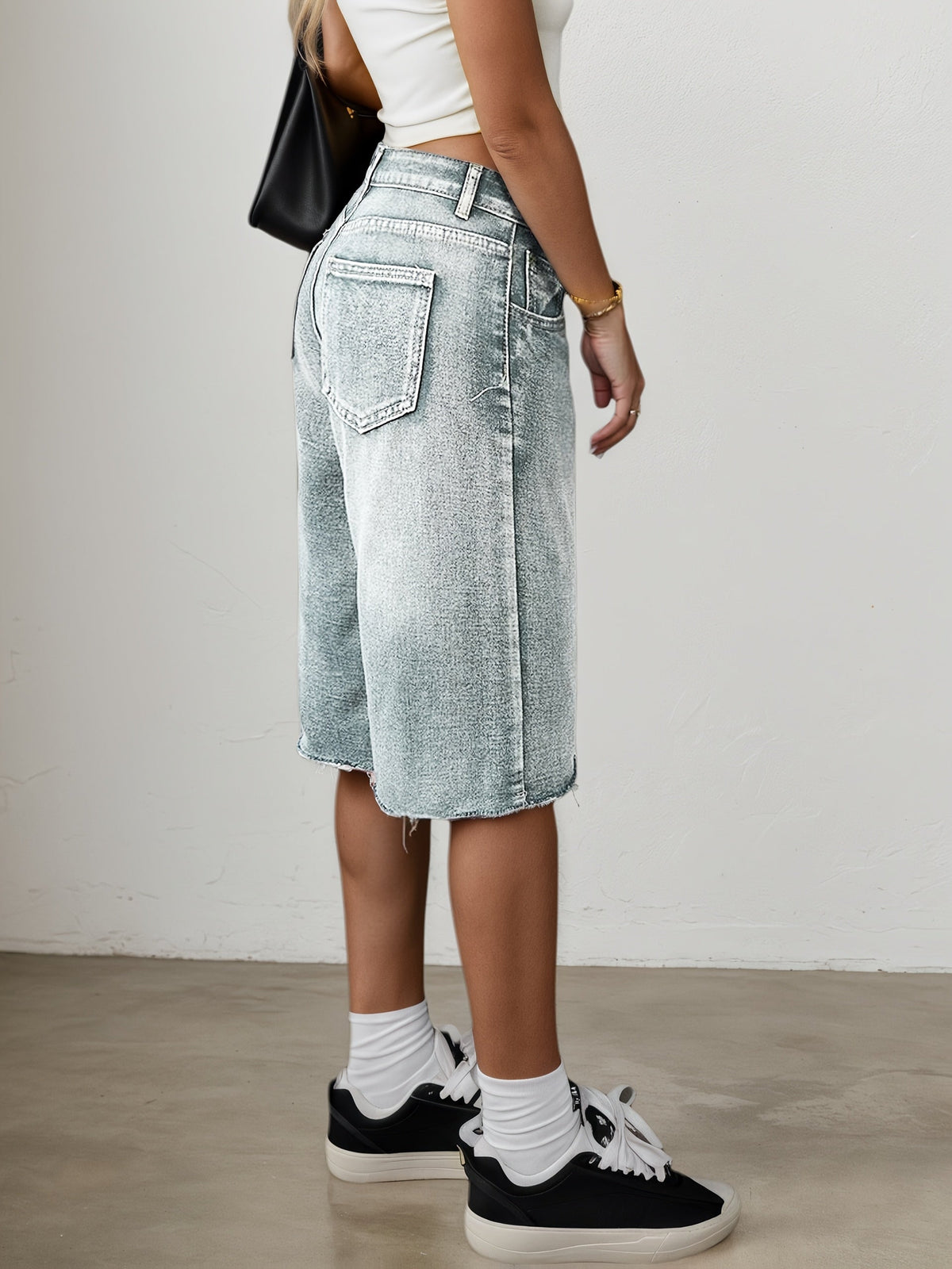 Rosemarie | Women's High-Waisted Wide-Leg Knee-Length Denim Shorts