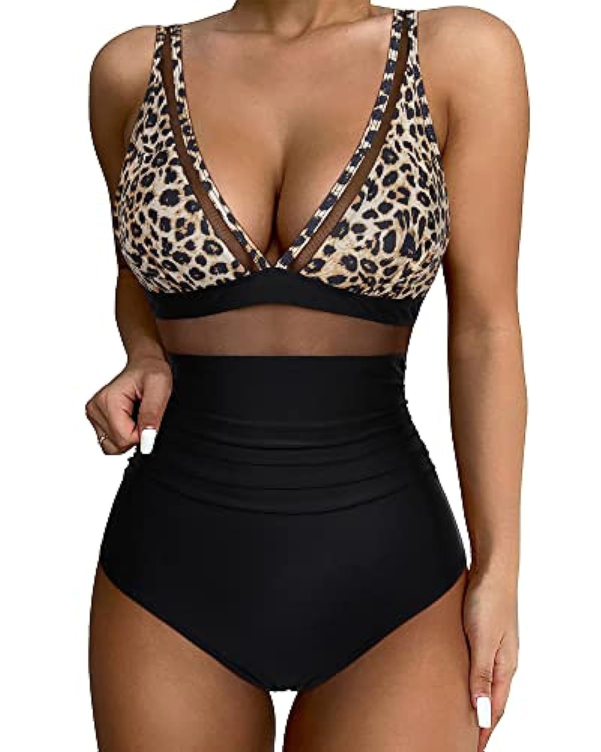 Allegra | Women's High-Waisted Push-Up One-Piece Swimsuit with Mesh Trim