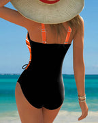 Anke | Women's Colour-Block One-Piece Swimsuit with Lace-Up Detail