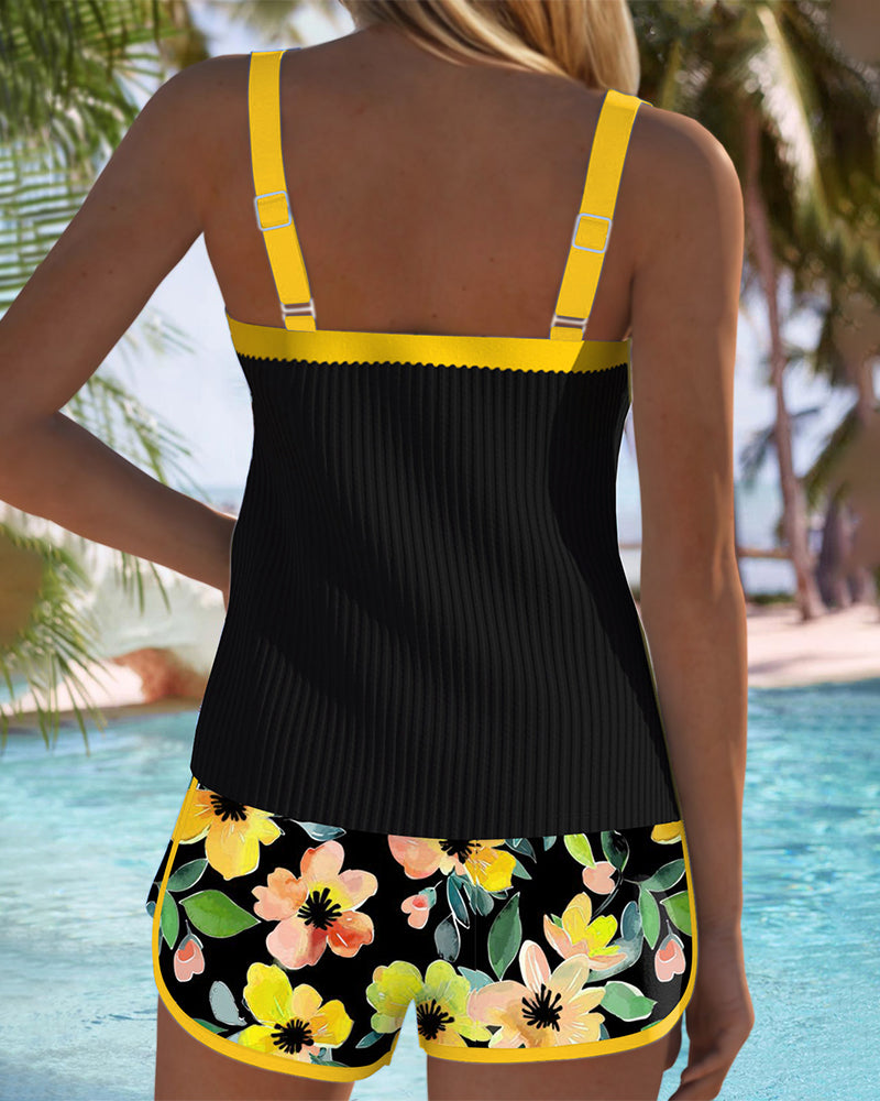 Wybrig | Women's Textured Tankini Set with Contrast Trim