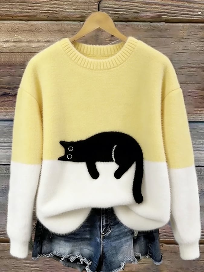 Ines Cat Motif Wool-Mix Knit Sweater
