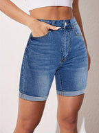 Wijnanda | Women's High-Waist Bermuda Denim Shorts