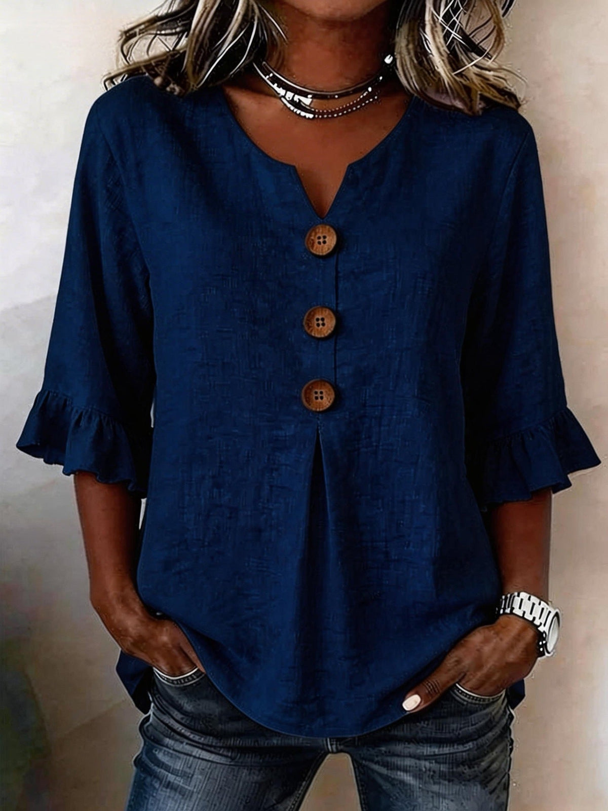 Marit | Women's Ruffle Sleeve V-Neck Blouse – Weekend Errands