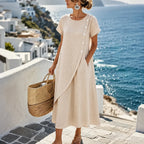 Leah | Asymmetric Button Midi Dress with Pockets for Women