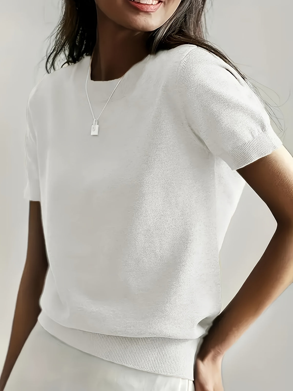 Heleen | Women's Ribbed Knit Short Sleeve Sweater Top