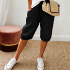 Elena | Women's High-Waist Cropped Trousers with Drawstring Waist