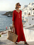 Trine | Women's Button-Front Maxi Dress with 3/4 Sleeves