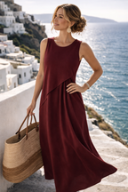 Valeria | Women's Sleeveless A-Line Midi Dress with Contrast Trim