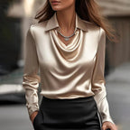 Shannon Elegant Shiny Blouse with V-Neck