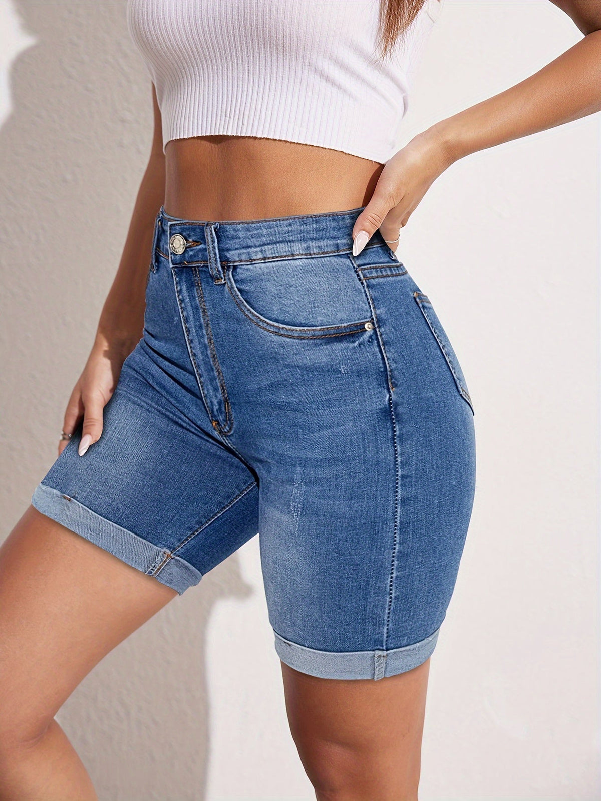 Wijnanda | Women's High-Waist Bermuda Denim Shorts
