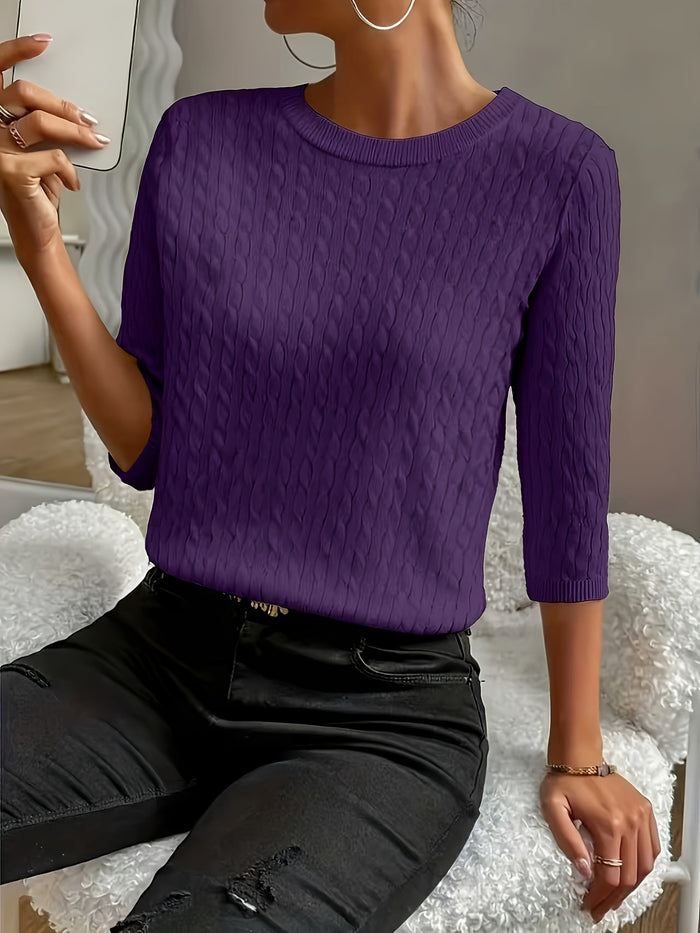 Kristin | Women's Ribbed Crew Neck Three-Quarter Sleeve Sweater