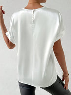 Annelotte | Women's Short Sleeve Crew Neck Satin Blouse