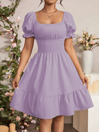 Mieke | Women's Square-Neck Puff-Sleeve A-Line Midi Dress