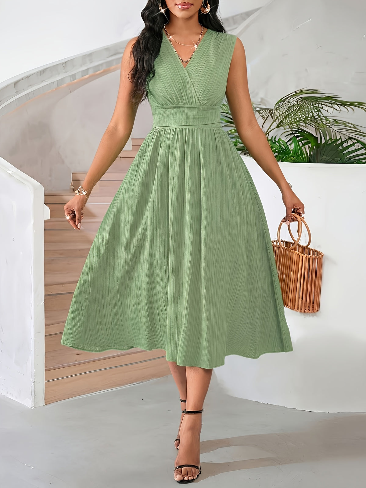 Jodie | Women's Wrap V-Neck Pleated Midi Dress