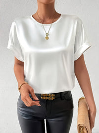 Annelotte | Women's Short Sleeve Crew Neck Satin Blouse